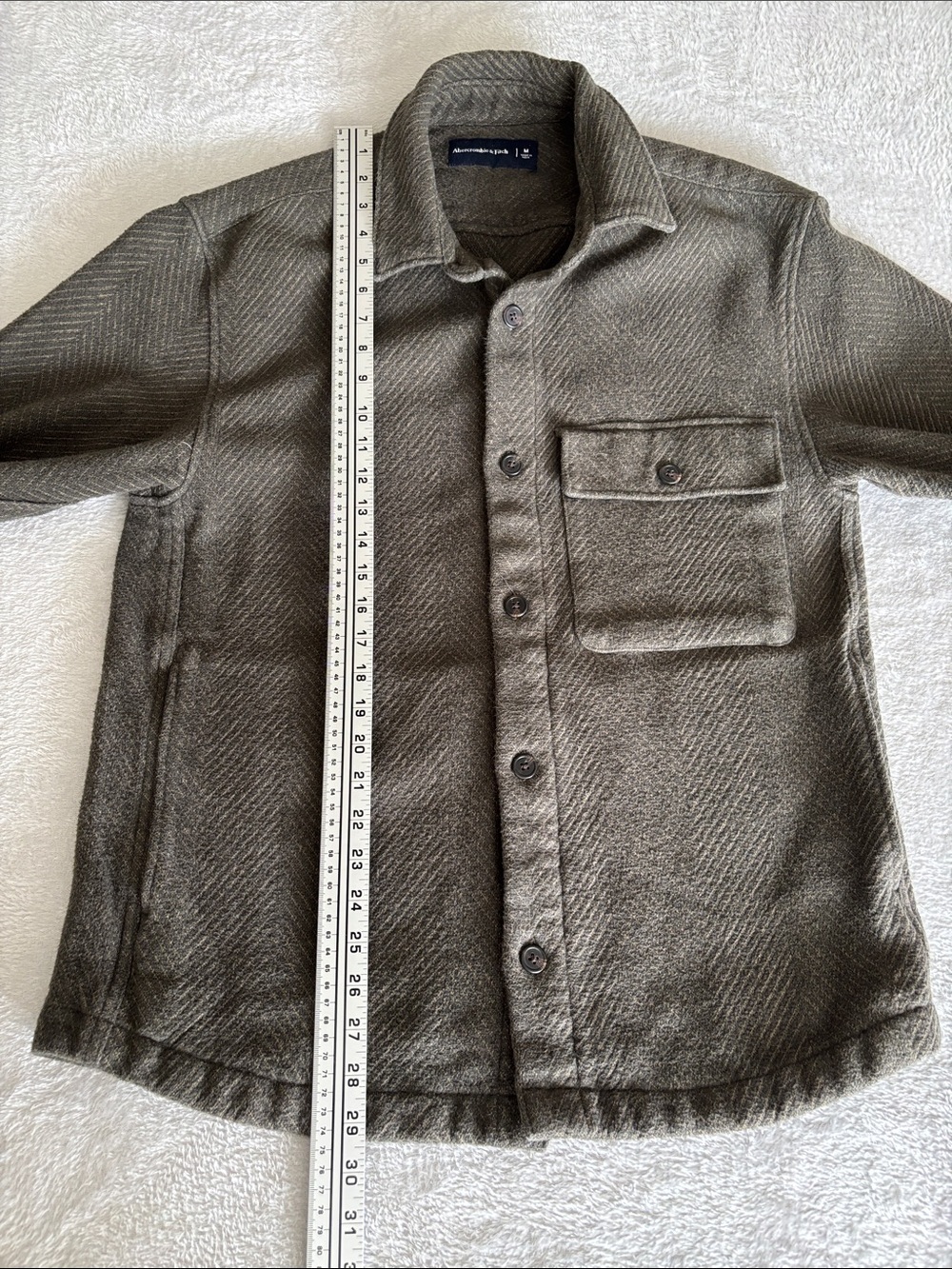 Abercrombie & Fitch Herringbone Cotton Shirt Jacket Men’s M Olive-Brown EUC - Picture 11 of 11